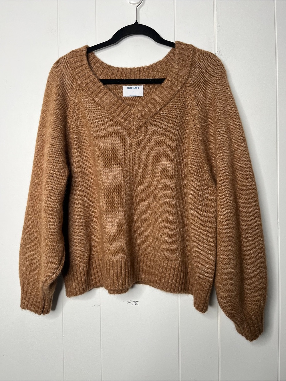 Old Navy Women's Camel V-Neck Sweater Wool Blend Cropped Relaxed Size 2X